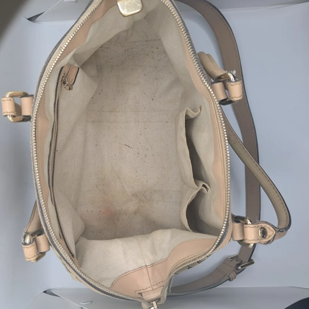 💢 Pristine💢 Gucci Beige And Brown Boston Canvas Stripe Satchel - Picture 6 of 9